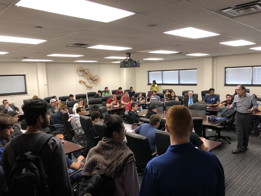 Erasmo Pinero, Principal Engineer at Bell, presents at UT Arlington Chapter Meeting on Feb. 4, 2019. Erasmo Pinero at UT Arlington Chapter Meeting, 4 Feb 2019