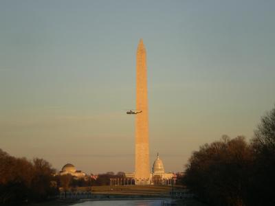 VH-3D flying past the Washington Monument