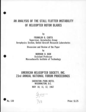 An Analysis of the Stall Flutter Instability of Helicopter Rotor Blades ...