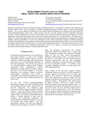 Development Status of the U.S. Army Small Heavy Fuel Engine (SHFE ...