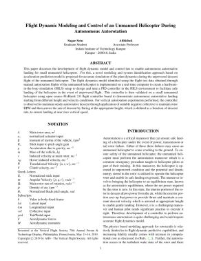 Flight Dynamic Modeling and Control of an Unmanned Helicopter During ...