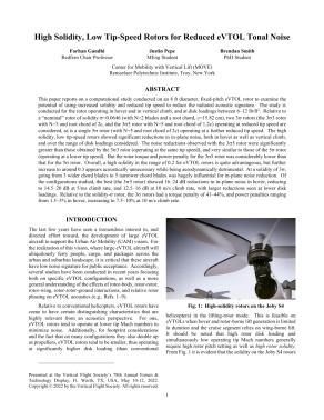 High Solidity, Low Tip-Speed Rotors for Reduced eVTOL Tonal Noise ...