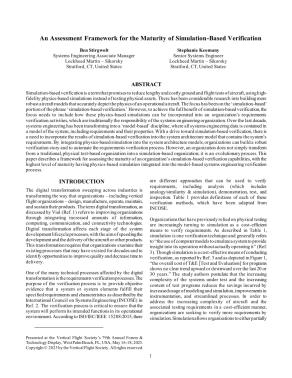 An Assessment Framework for the Maturity of Simulation-Based ...