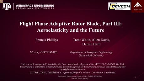 Flight Phase Adaptive Rotor Blade, Part III: Aeroelasticity and the ...