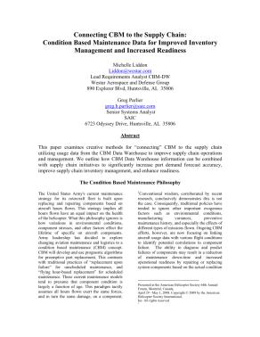 Connecting CBM to the Supply Chain: Condition Based Maintenance Data ...