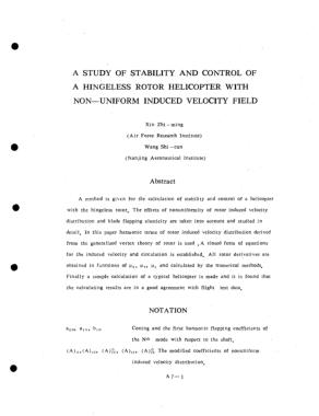 A Study Of Stability And Control of A Hingeless Rotor Helicopter With ...