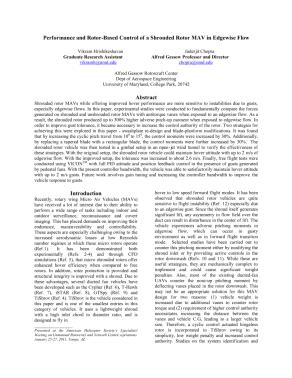 Performance and Rotor-Based Control of a Shrouded Rotor MAV in Edgewise ...